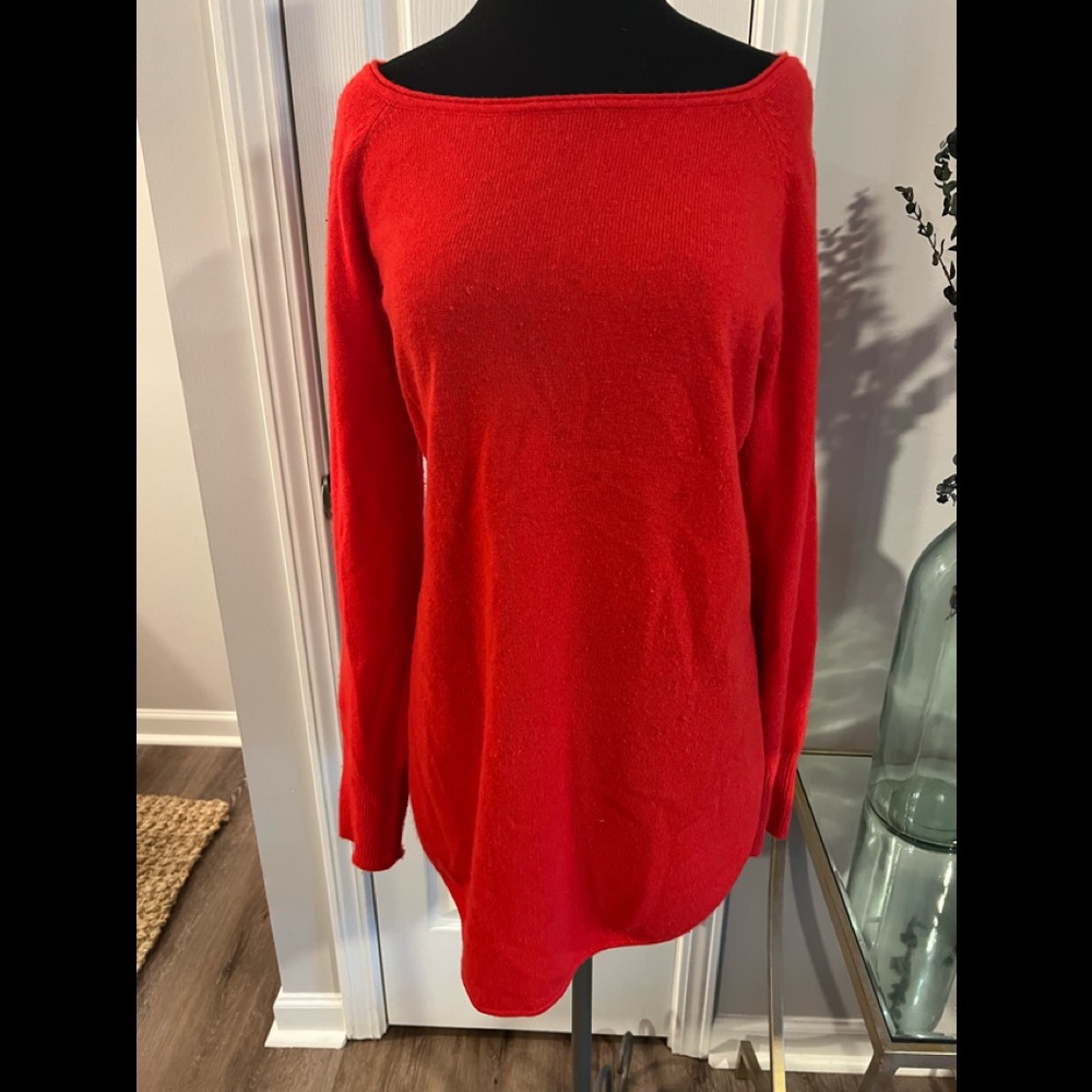 Halogen Nordstrom cashmere long sleeve red tunic style sweater size L